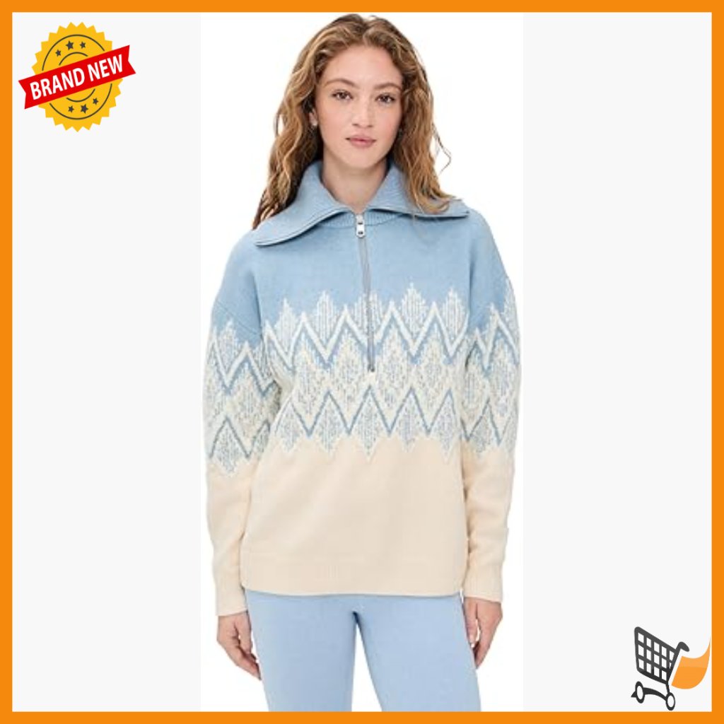 Fair Isle Half Zip Pullover, Wool Blend, Relaxed Fit, Long Sleeve